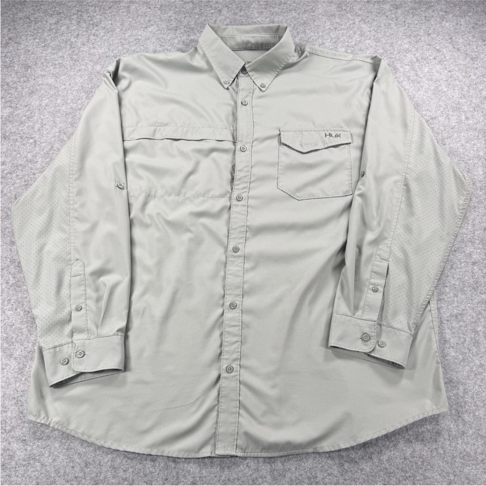 Huk Performance Long Sleeve Fishing Shirt Mens 3XL Gray Mesh Breathable Back